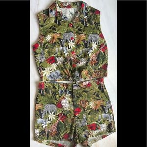 Vintage Jungle Animal Print Two Piece Top shorts Set